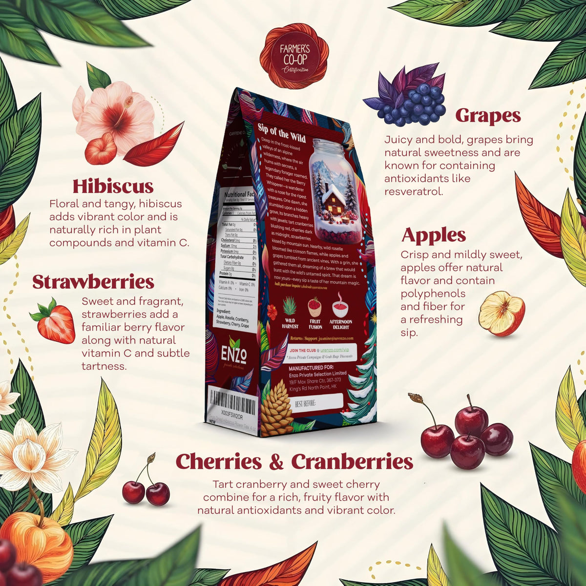 Enzo's Private Selection ENZO Tea Master Reserve - Alpine Wildberry (4oz) a Cherry Cranberry Secret Recipe | Mountain-Foraged
