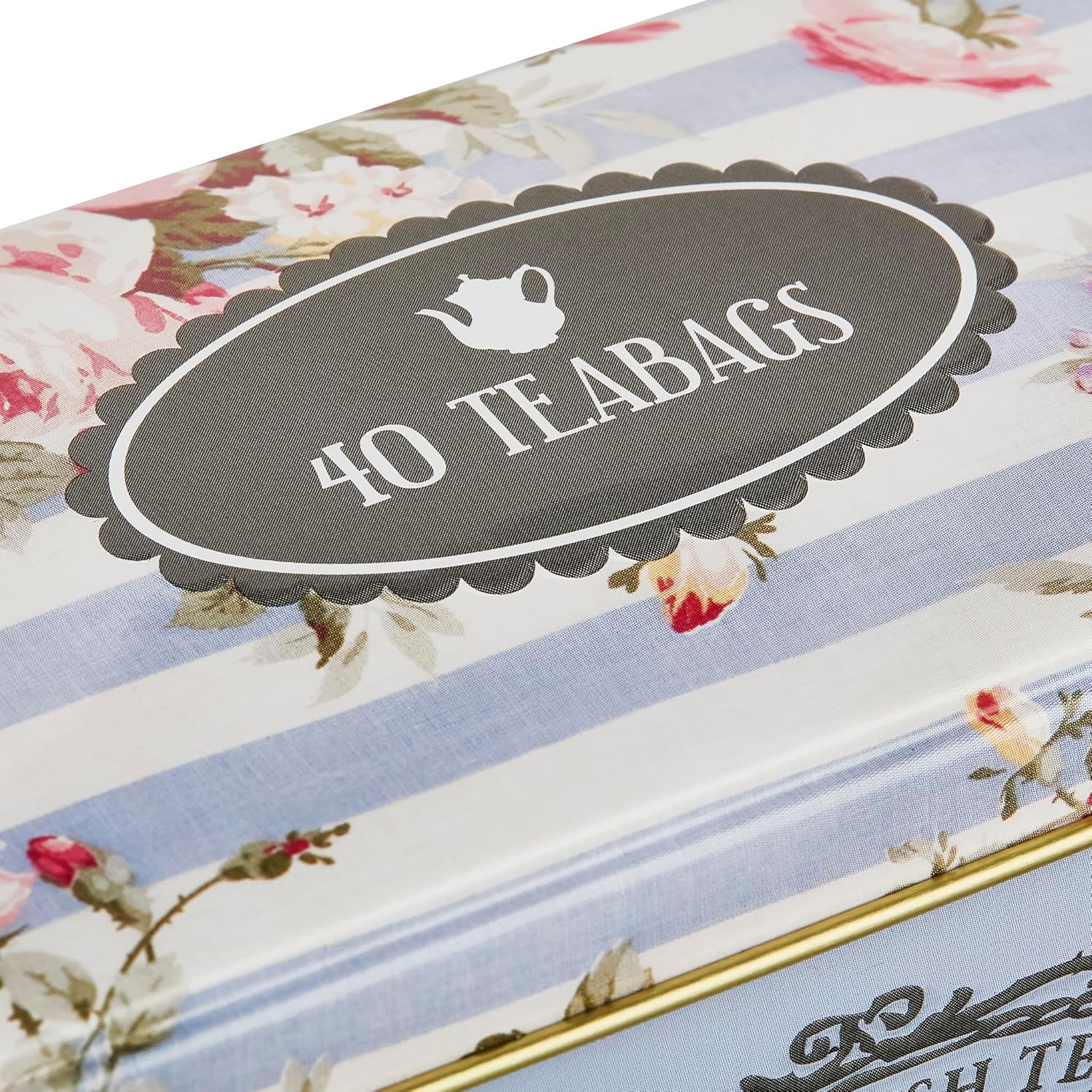 New English Teas Vintage Floral Tea Tin with 40 Earl Grey Teabags with Bergamot Flavouring