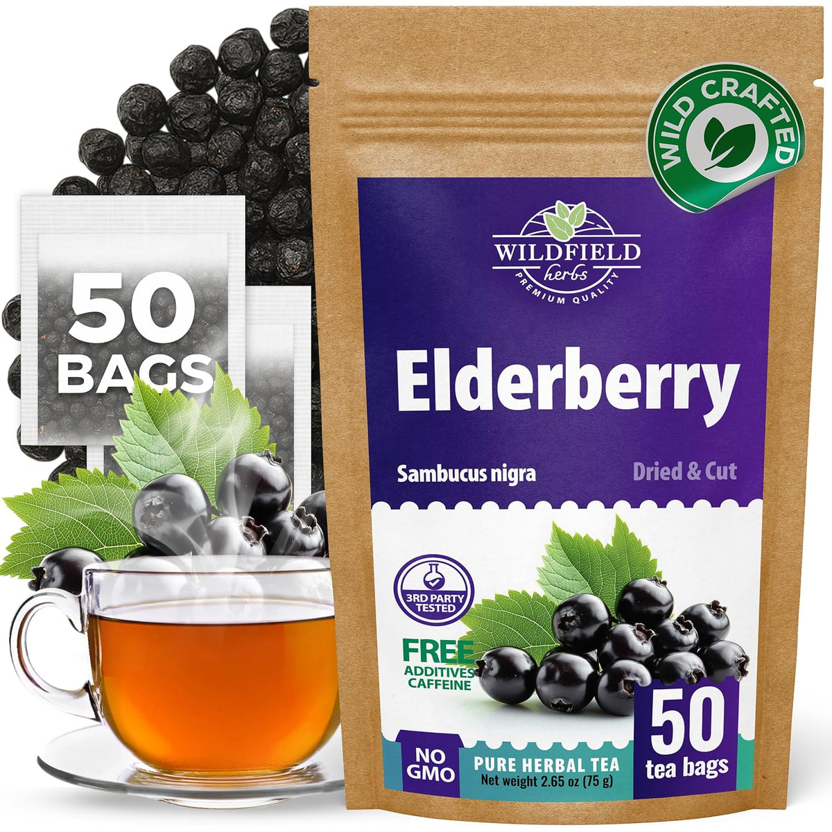 50 Bags Elderberry Fruit Herbal Tea (Sambucus)