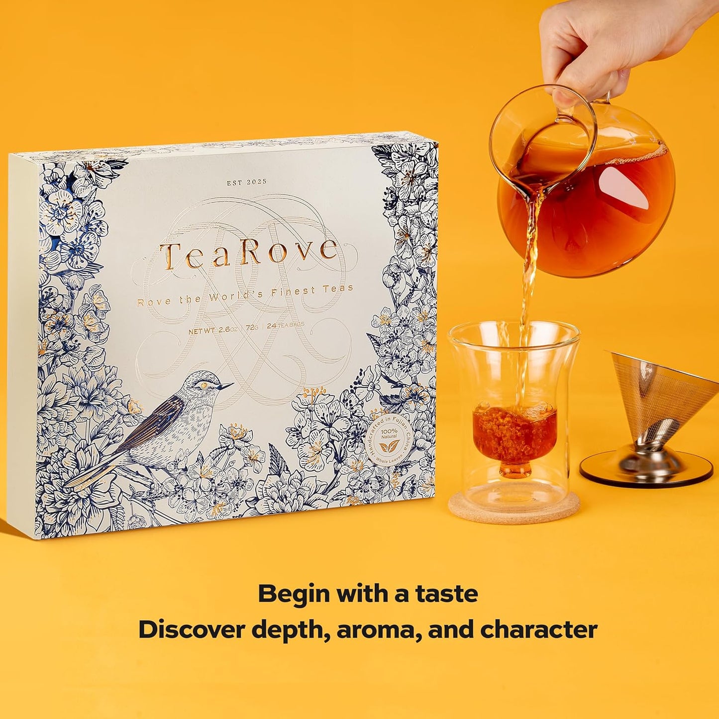 TeaRove Loose Leaf Tea Sampler Gift Set Box, Chinese Whole-Leaf Tea Assortment Variety Pack, Black, Oolong, Jasmine Green & Herbal Teas, Hot or Iced, Self Care Gifts for Tea Lovers
