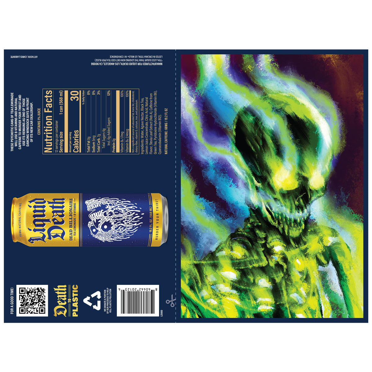 Liquid Death Iced Tea - Dead Billionaire (Black Tea/Lemonade), Less Sugar*, Boost of Caffeine, B Vitamins, No Artificial