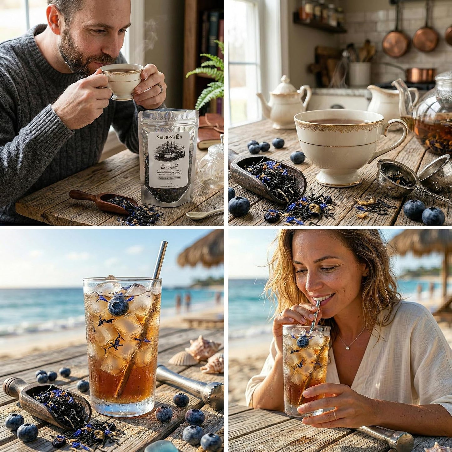 Nelson's Tea Blueberry Earl Grey Black Loose Leaf Tea, 4oz | Blueberries Bergamot • Fruity • Tea • Loose Leaf Tea • Cornflower • Blueberry Earl Grey