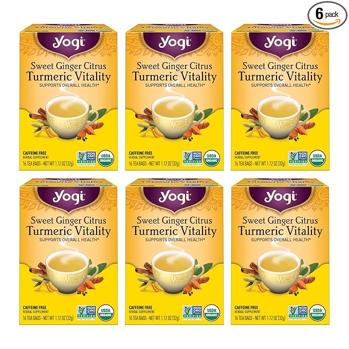 Yogi Tea Sweet Ginger Citrus Turmeric Vitality - 16 Bags per Pack (6 Packs) - Organic Ginger & Turmeric Root Tea - Supports Well-being