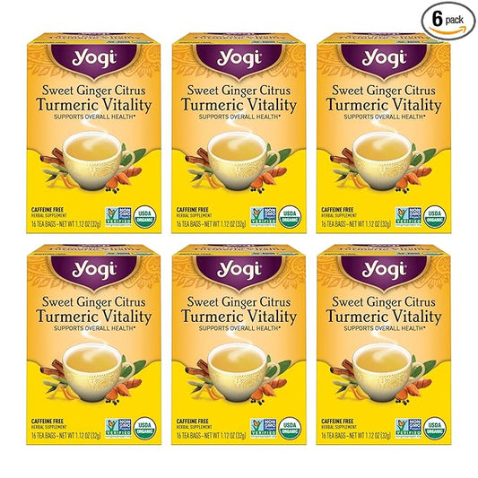 Yogi Tea Sweet Ginger Citrus Turmeric Vitality - 16 Bags per Pack (6 Packs) - Organic Ginger & Turmeric Root Tea - Supports Well-being