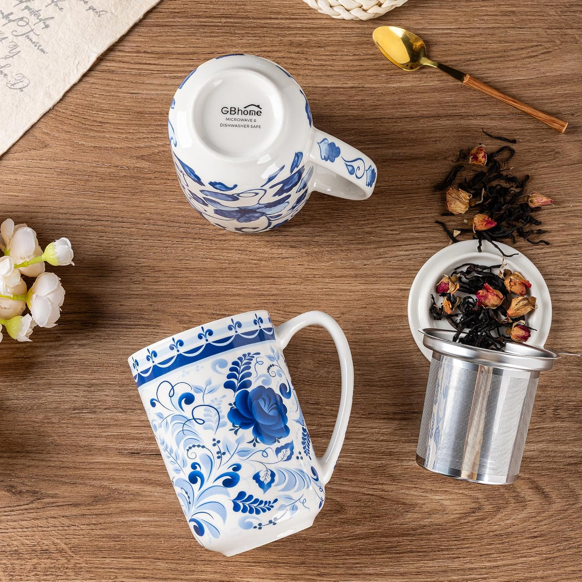 GBhome Tea Mug with Infuser and Lid,18 oz Loose Leaf Tea Cup with Steeper