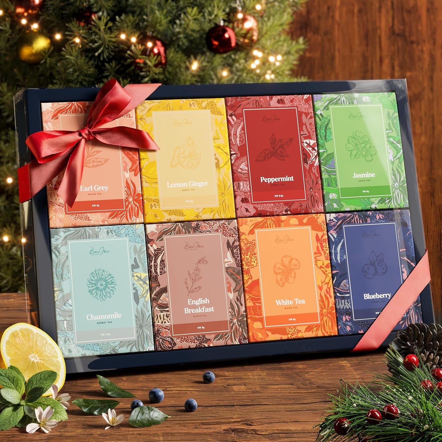 Tea Gift Set For Women - Tea Sampler Gift Set Box Variety Pack - Includes 32 Loose Leaf Tea Bags in 8 Rich Flavors - Holiday Gift for Women