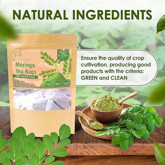 Nhat ANH Farm - Premium Moringa Tea Bags, 40 Tea Bags, 100% Natural Dried Moringa Leaves, Naturally Sweet Herbal Tea, Sugar-Free, Caffeine-Free