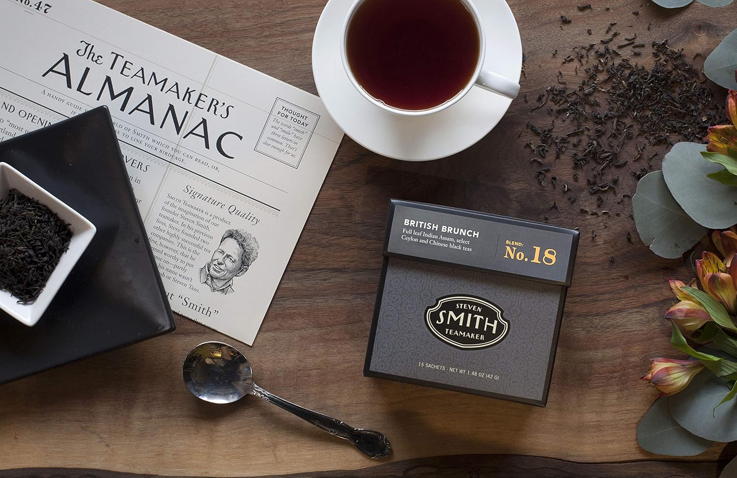 Smith Teamaker | British Brunch No. 18 - Assam, Ceylon & China Black Tea | Sugar-Free, Non-GMO, Plant Based Caffeinated Full Leaf English Breakfast Black Tea (90 Sachets, 6 Packs of 15)