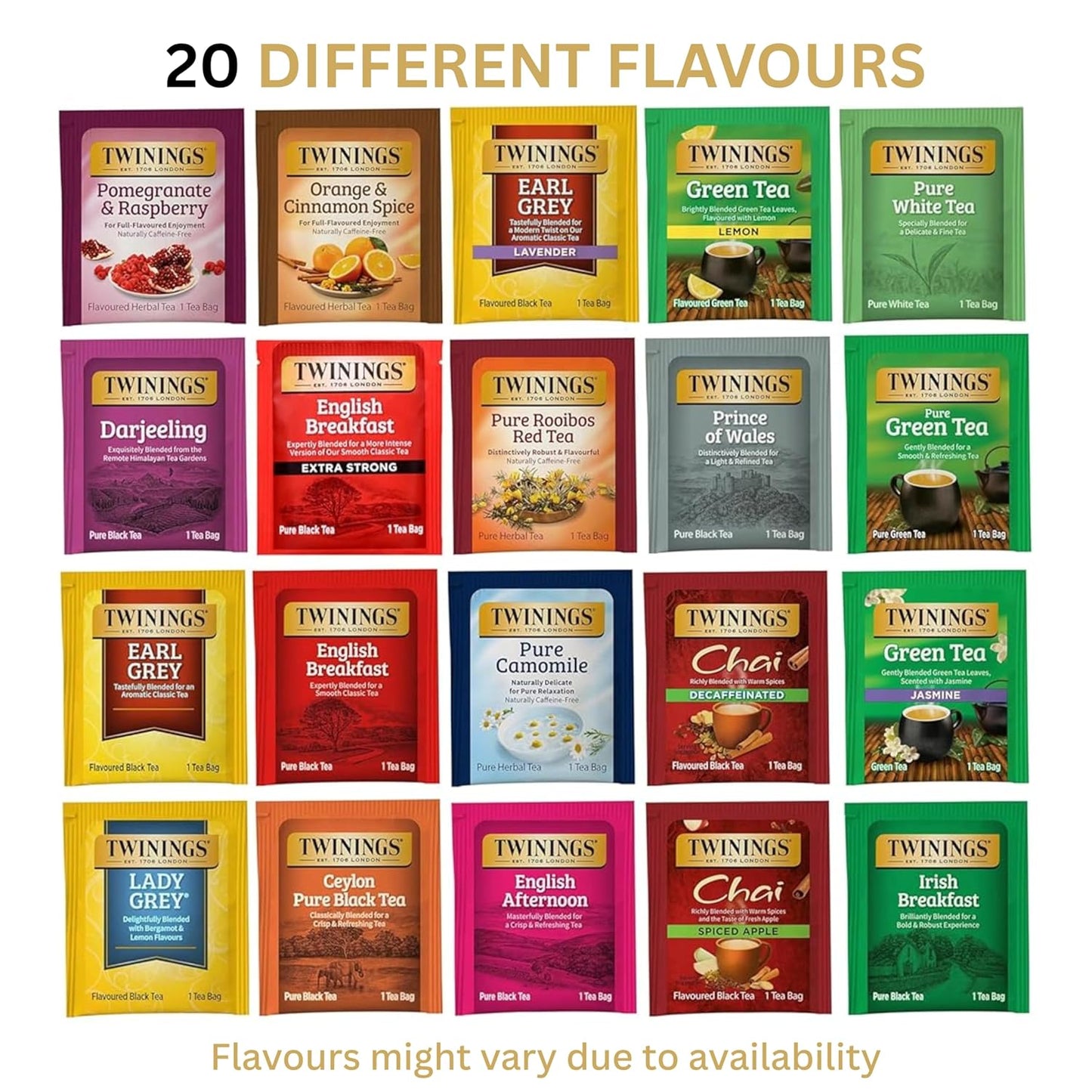 Twinings Tea Bag Sampler Assortment Box with Decorative Cotton Pouch Bag (20 Count) 20 Different Flavours for Tea Lovers: Her, Him, Women, Men, Couples, Family, Friends, Coworkers