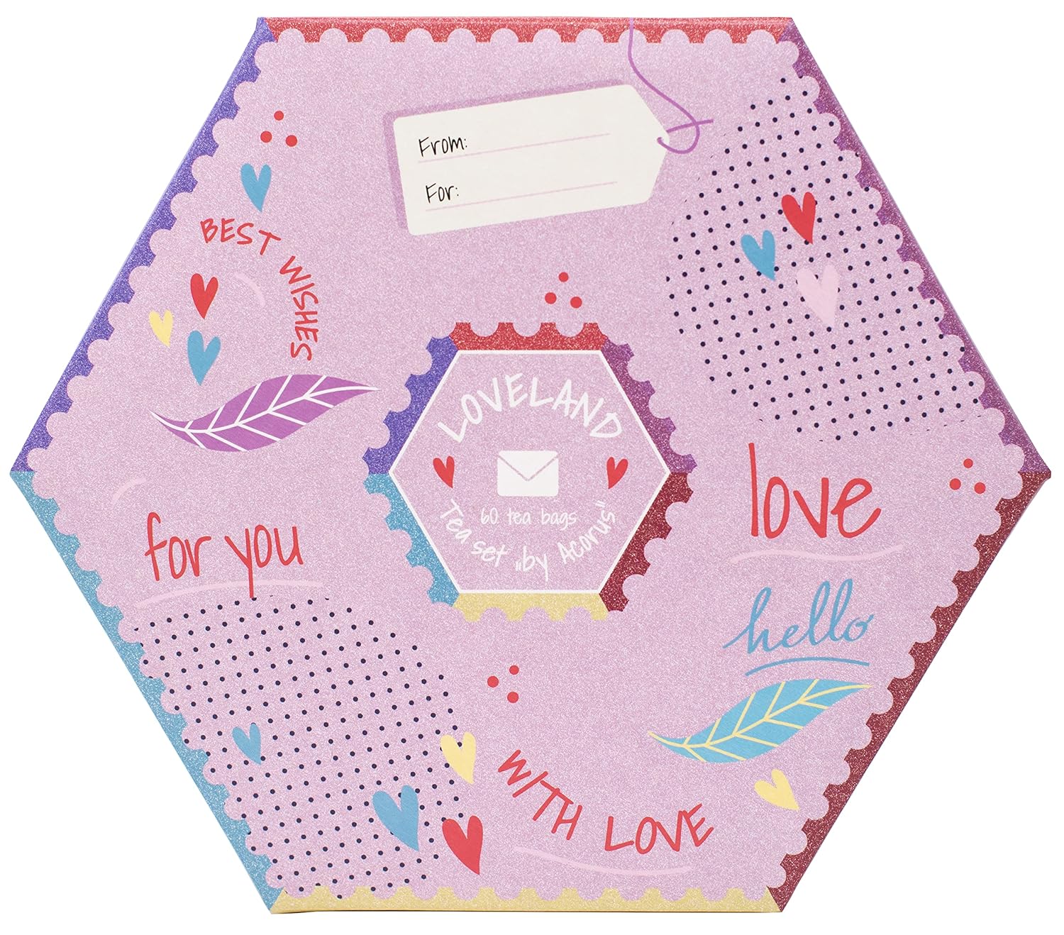 ACORUS | Loveland Tea Set | Natural Assorted Tea Hamper Box | Set of 6 flavors | Surprise your loved ones | Valentines box | Large Selection Box | Tea Gift Sets | 60 Tea Bags