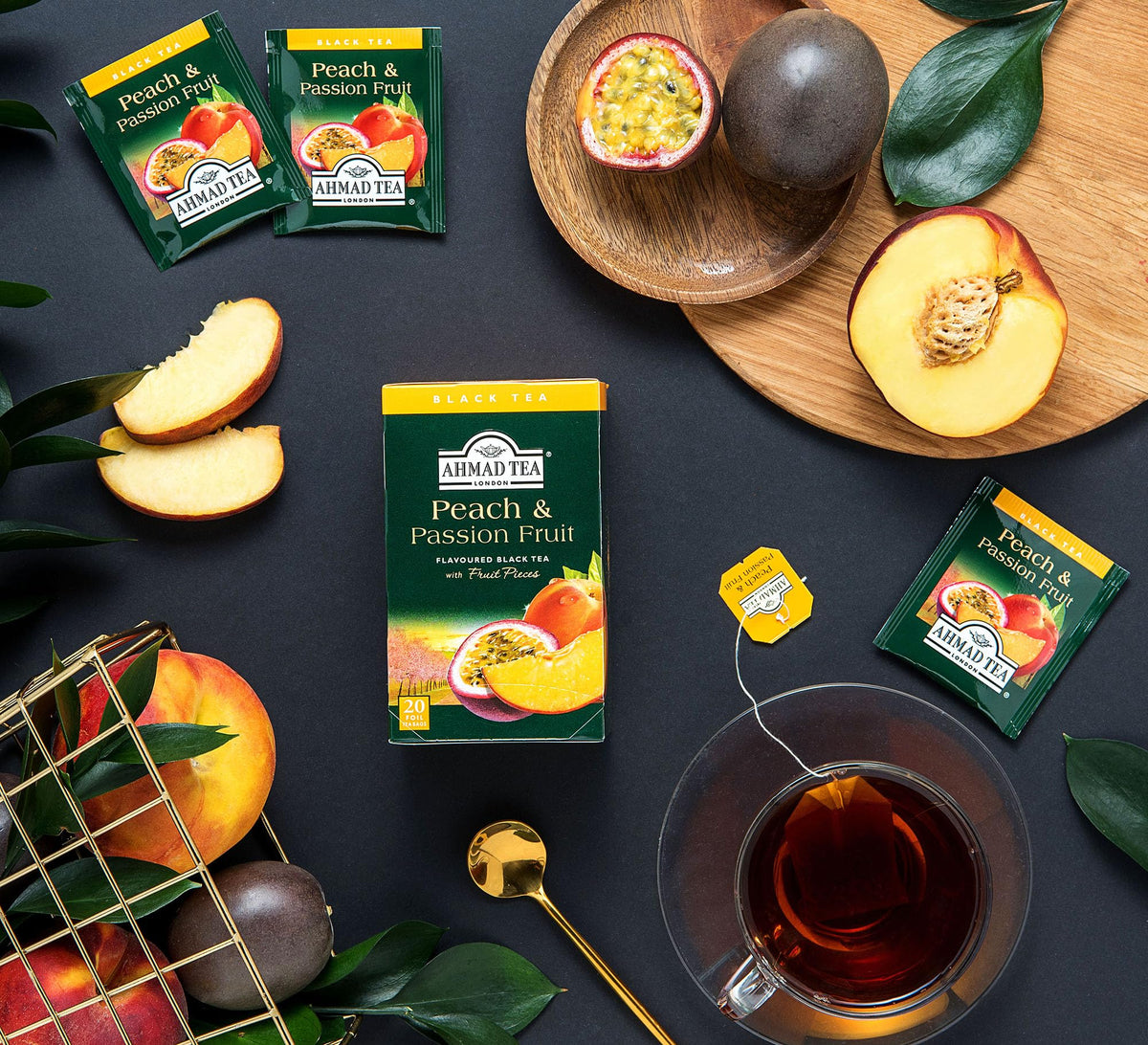 Ahmad Tea Black Tea, Peach And Passion Fruit Teabags, 20 ct (Pack Of 6) - Caffeinated And Sugar-Free