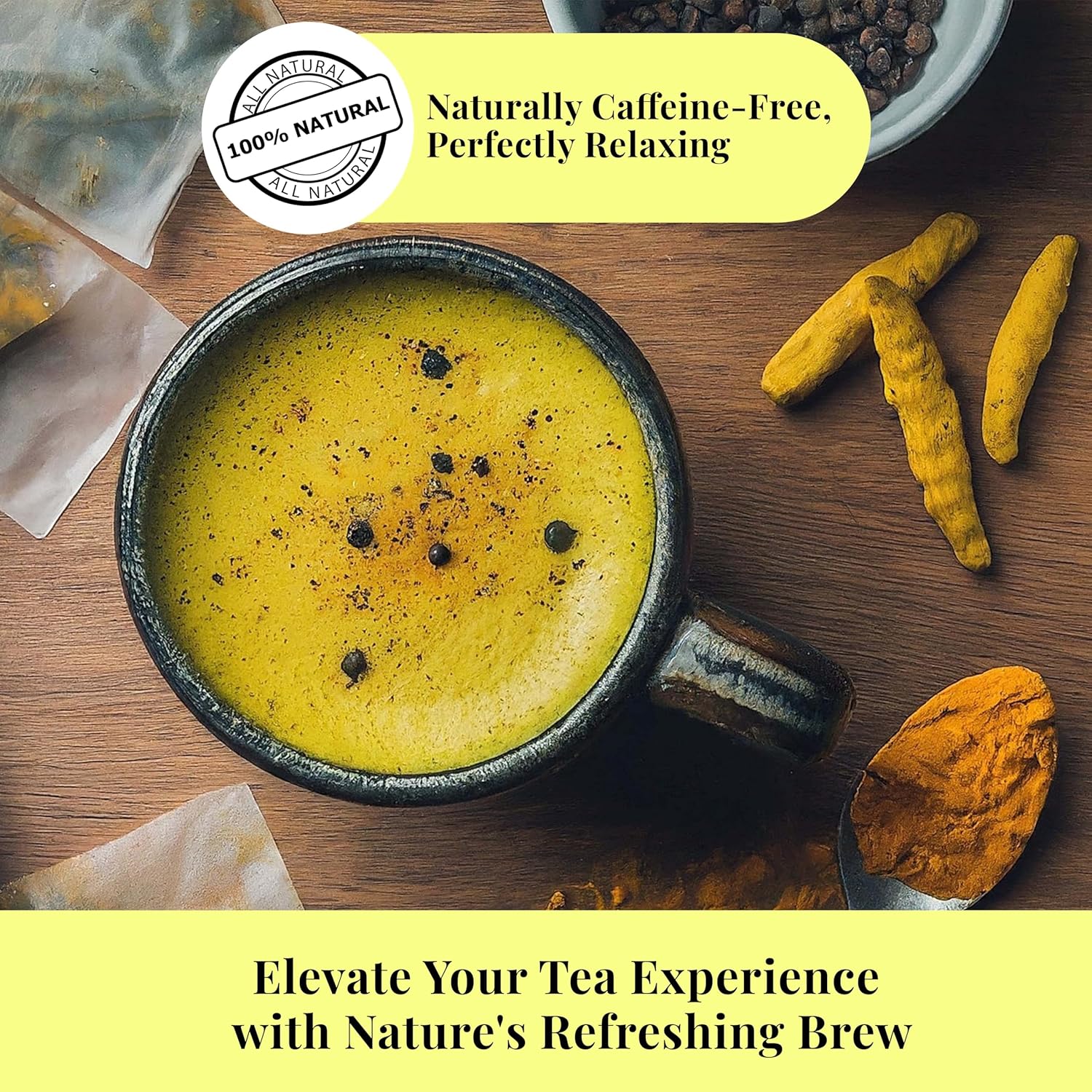 Te de curcuma, 75 Turmeric Tea Bags, 100% Naturale Turmeric Black Pepper Tea Blend, No Sugar, Caffeine Free, Non-Gmo. by Akshit