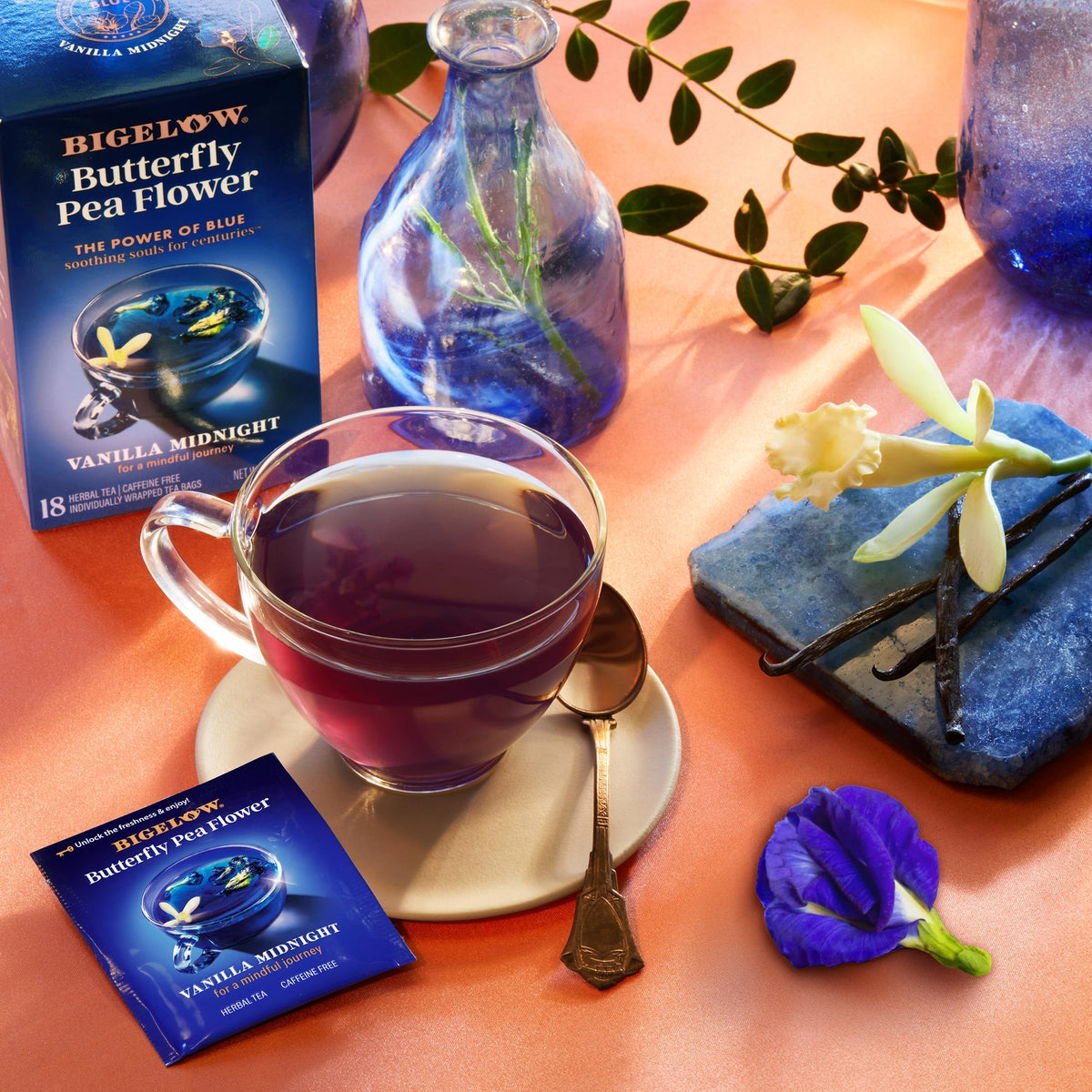 Bigelow Tea Vanilla Midnight Butterfly Pea Flower, 18 Count (Pack of 6)