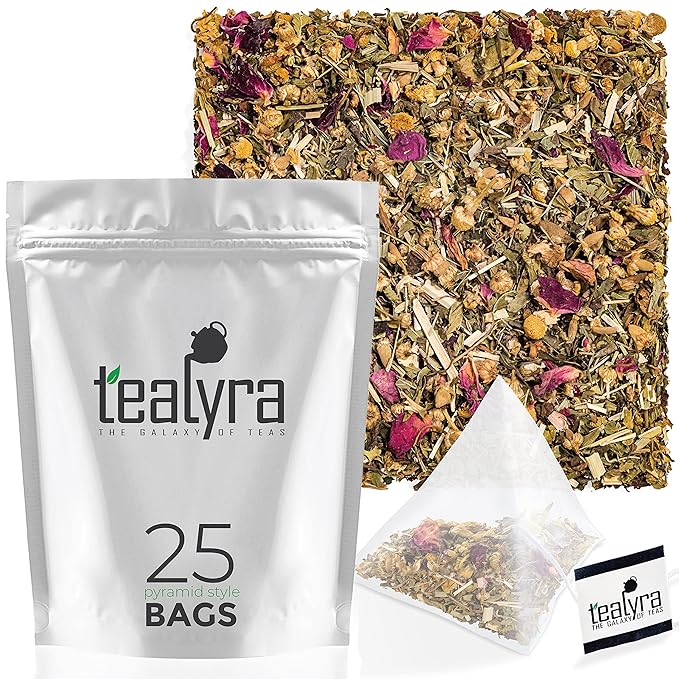 Tealyra - Bedtime - 25 Bags - Chamomile - Spearmint - Hemp Leaves - Unique Relaxing Herbal Loose Leaf Tea - Sleep and Calm Tea - All Natural