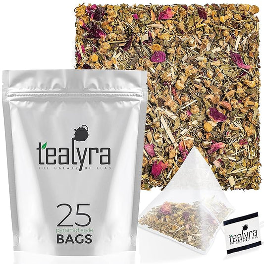 Tealyra - Bedtime - 25 Bags - Chamomile - Spearmint - Hemp Leaves - Unique Relaxing Herbal Loose Leaf Tea - Sleep and Calm Tea - All Natural