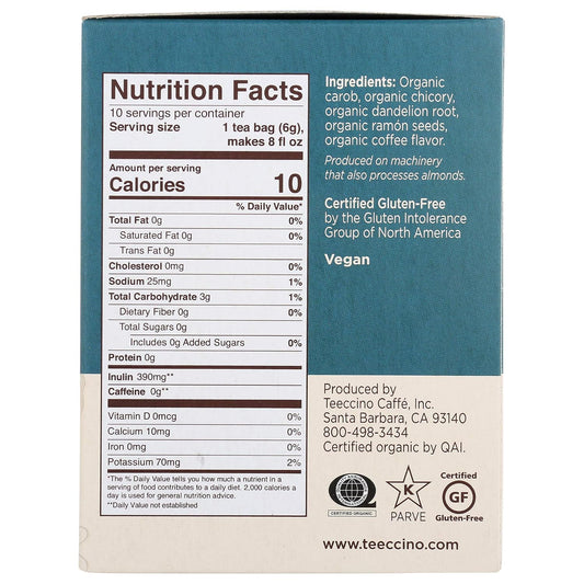 Teeccino, Tea Herbal Dandelion Dark Roast Organic, 10 Count