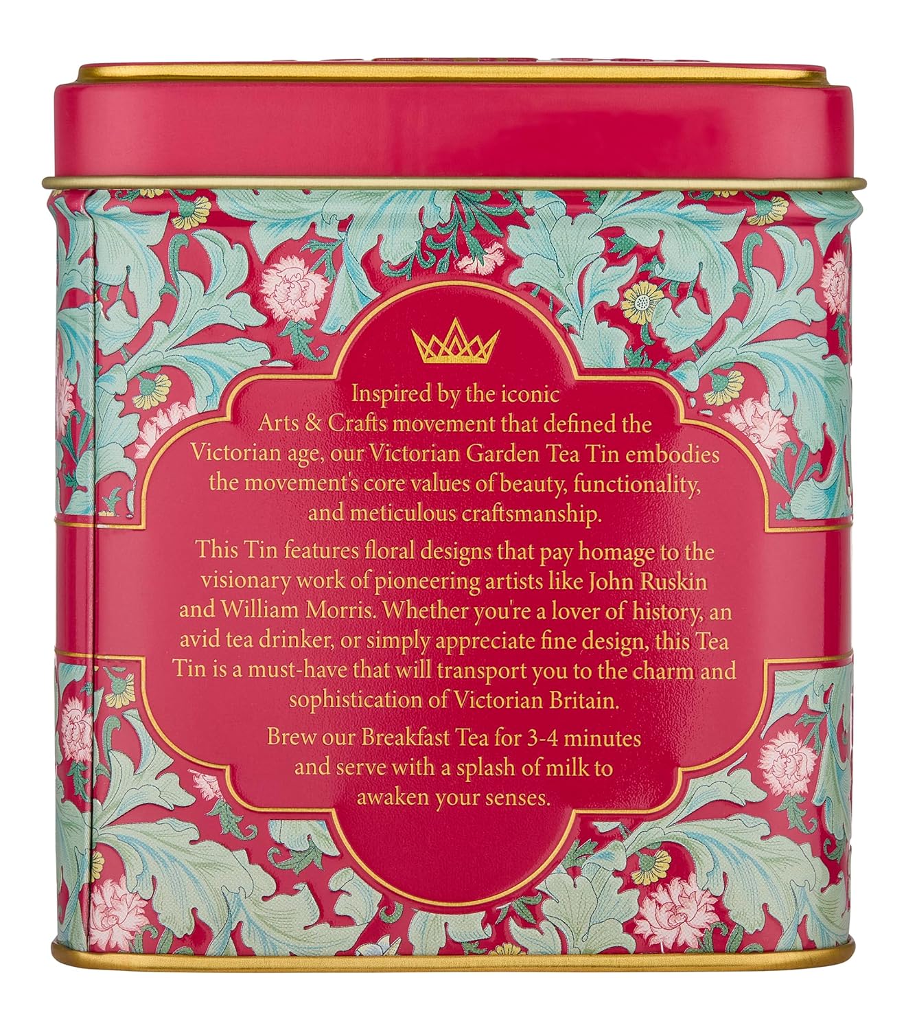 New English Teas Victorian Garden Tea Tin with 32 English Breakfast Teabags – Tapestry Inspired Tin with Decorative Pink Florals