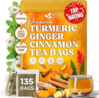 FreshDrinkUS, Premium Turmeric Ginger Cinnamon Tea Bags | 135 Tea Bags | Herbal Spice Tea Blend, Naturally Caffeine Free, Warm & Aromatic Flavor, 100% Natural Ingredients, Convenient Tea Bags
