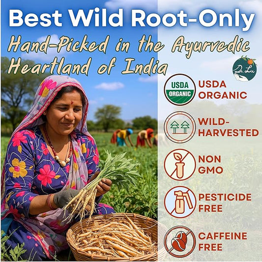 Dr. Lu’s Organic Ashwagandha Tea, Wild-Harvested in India’s Ayurvedic Regions, 100% Natural Calm & Stress Support
