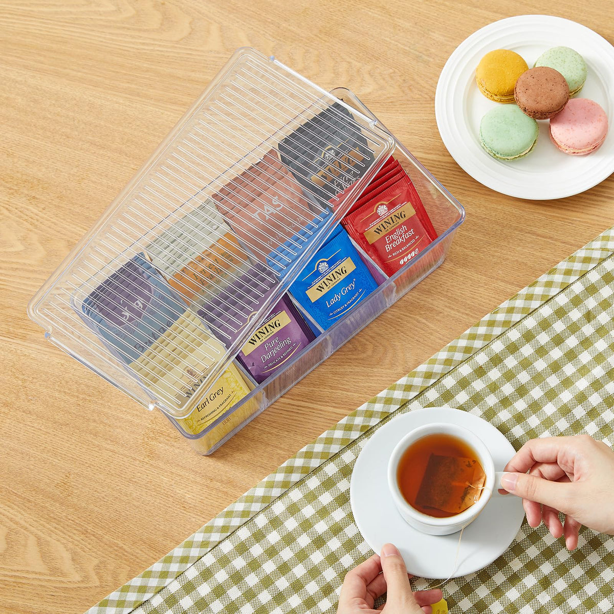 Lifewit 2 Pack 16 Compartment Tea Organizer, Stackable for Cabinet, Clear