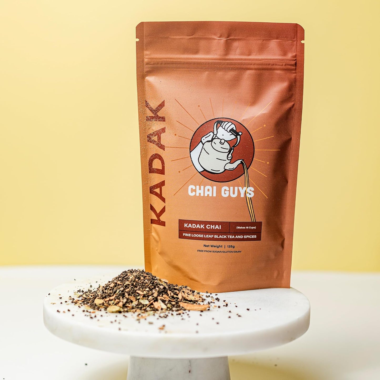 Chai Guys Karak Chai Tea – Strong Indian Black Tea Blend with Cardamom &amp; Ginger | Creamy Masala Chai Latte Mix | 7oz Sustainable Eco Pouch