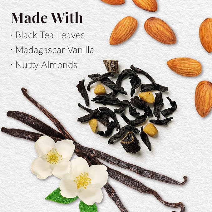 The Republic of Tea Vanilla Almond Full-Leaf Loose Black Tea 3.5 Oz Tin | Steeps 50 Cups | Caffeinated