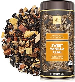 Teabloom Organic Black Tea, Sweet Vanilla Chai Loose Leaf Tea, Rich and Spicy Vanilla-Scented Blend, Exceptional USDA Organic Whole Leaf Blend, 5.29 Ounce Loose Leaf Tea Canister Makes 35-50 Cups