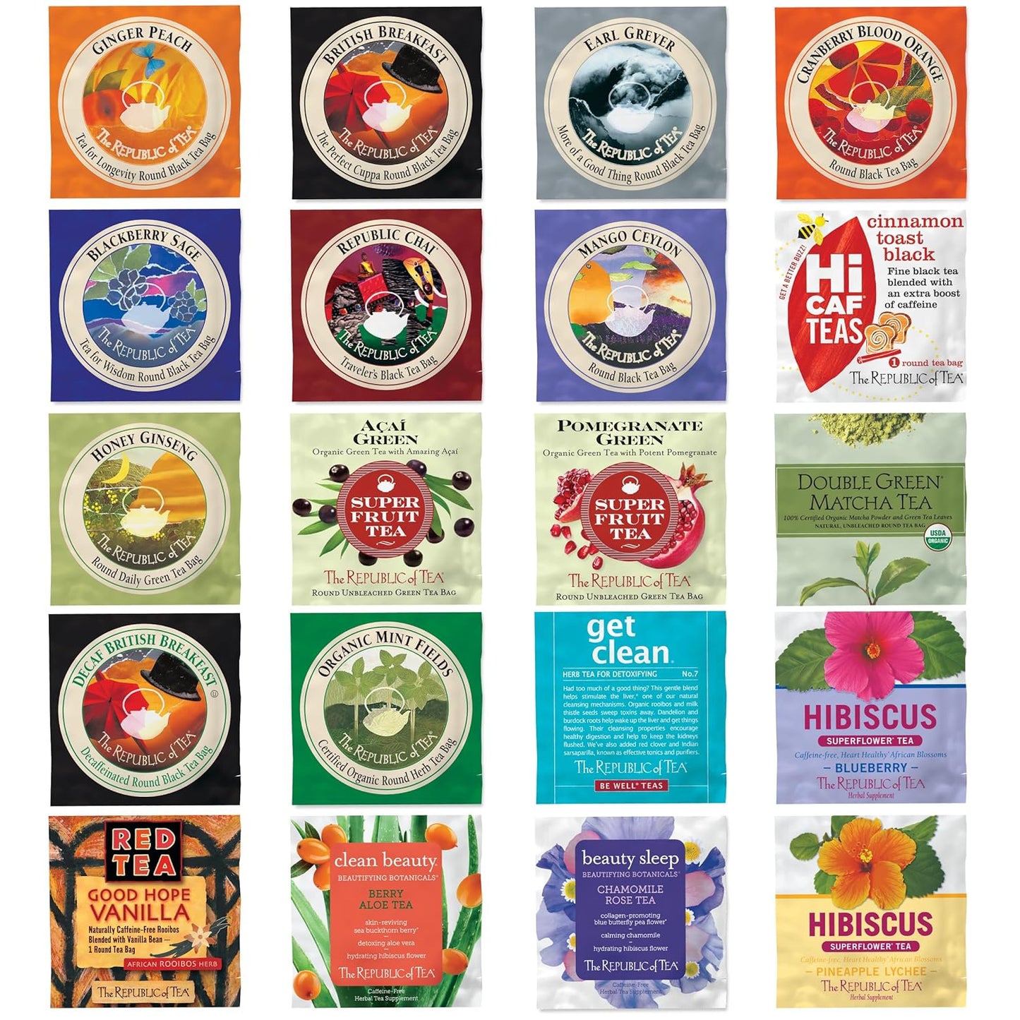 The Republic of Tea – Premium Assortment of Teas & Herbs, 40 Individually Wrapped Tea Bags