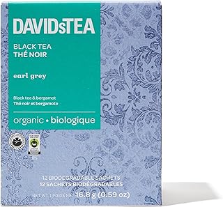 DAVIDsTEA Organic Earl Grey Tea Bags Black Tea with Natural Bergamot Oil – High Caffeine – 12 Count – Bold, Citrusy, Classic Breakfast Tea Blend with a Smooth & Aromatic Finish