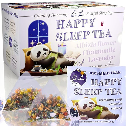 Dr. Lu’s Happy Sleep Tea | 100% Natural Calming Tea for Stress Relief | Bedtime tea for Fast, Deep, Restful Sleep | Handcrafted Sleepy Blend with Chamomile, Lavender, Lemon Balm & 8 More Relaxing Herbs