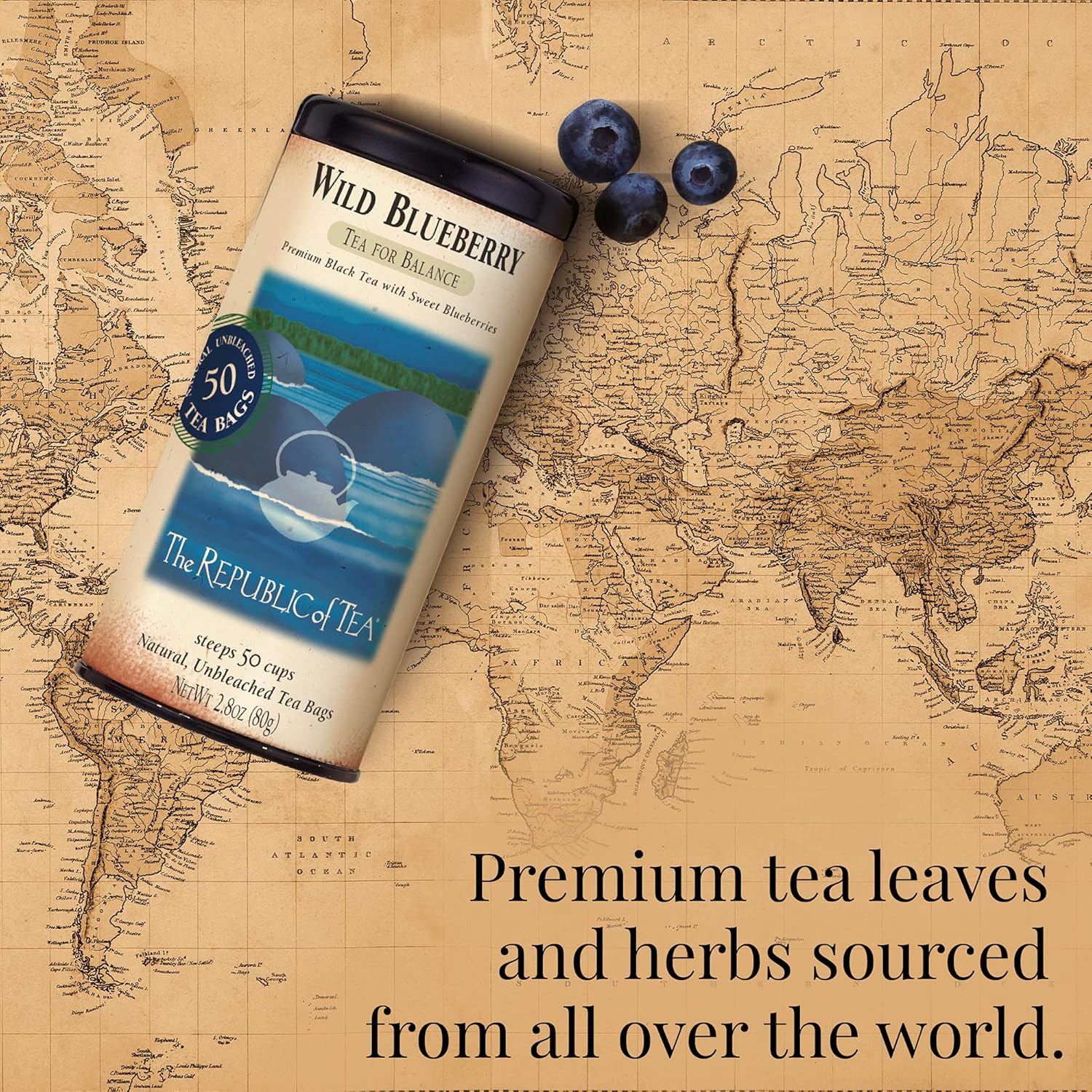 The Republic of Tea - Wild Blueberry Tea, 2.8 oz Tin | 50 Tea Bags, Gourmet Black Tea | Caffeinated