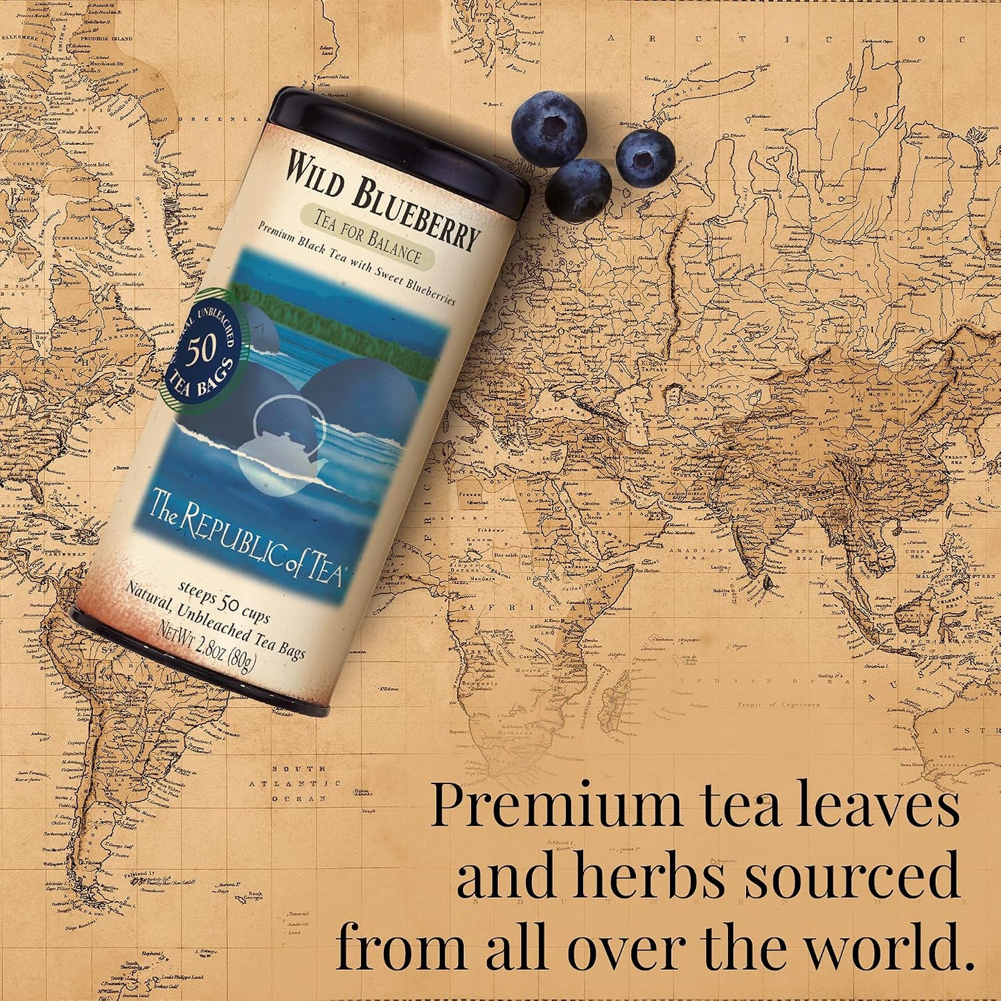 The Republic of Tea Wild Blueberry Black Tea, Naturally Caffeinated, 50 Ct | Made for morning or afternoon sipping. Brisk and full-bodied. Gluten Free and Carb Free.
