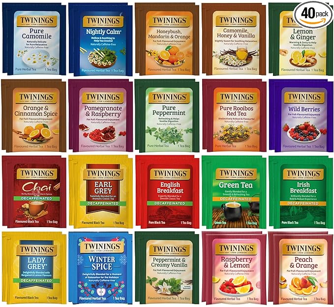 Twinings Herbal & Decaf Tea Bag Variety Sampler (40 Count)