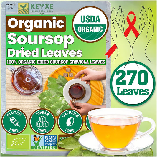 270+ USDA Organic Soursop Graviola Dried Leaves, Non GMO, 100% Organic Whole Soursop Leaves, Caffeine Free, Gluten Free, Wildcrafted &amp; Authentic, Hojas de Guanabana, te de graviola , Guanábana Hojas Loose Leaf Herbal Tea