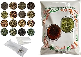 Beantown Tea & Spices - 15 Gourmet Samplers & 100 Filters Pack. Variety of Premium Loose Leaf Tea Samplers. Great Gift Idea and Stocking Stuffers. Green, White, Black and Herbal Teas.