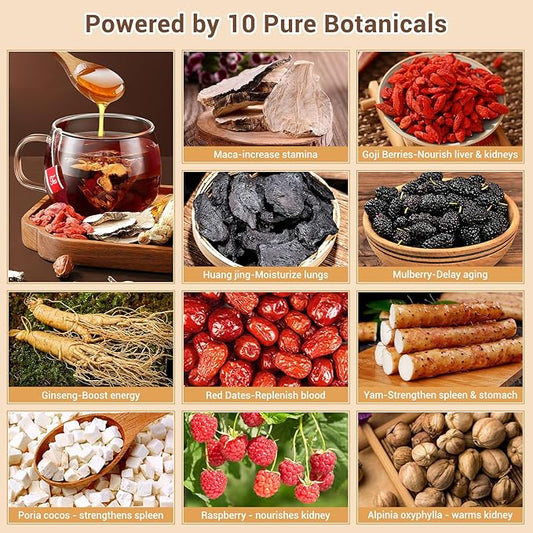 Ginseng Ten Treasures Kidney Tea, Natural Ginseng & Mulberry Herbal Tea kidney cleanse detox & repair Teabags for Men Women