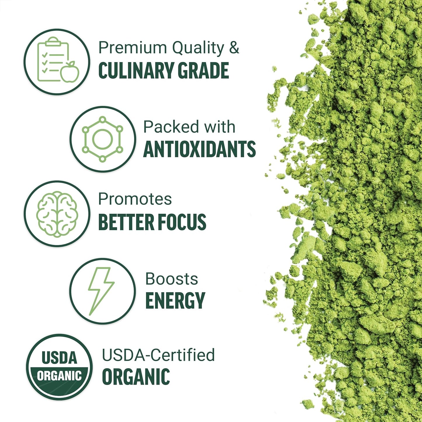 Force Factor Organic Matcha Green Tea Powder for Energy, Focus, and Daily Wellness, Culinary Grade, USDA-Certified Organic, Rich and Delicious Flavor 169g, 84 Servings