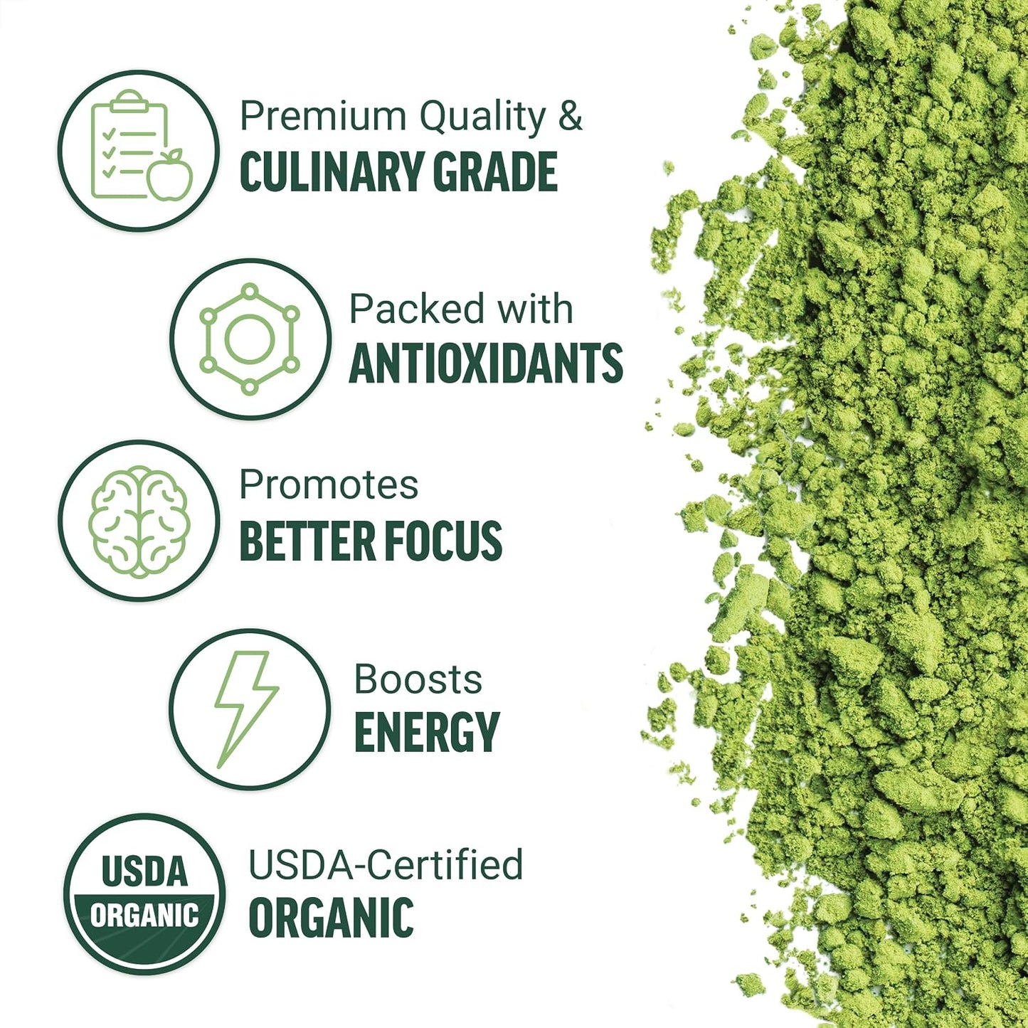 Force Factor Organic Matcha Green Tea Powder | for Energy, Focus &amp; Daily Wellness, Culinary Grade, USDA-Certified Organic, Rich &amp; Delicious Flavor 169g, 84 Servings