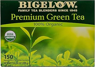 Bigelow Premium 100-Percent Organic Green Tea 150-Count Box, Individually Wrapped