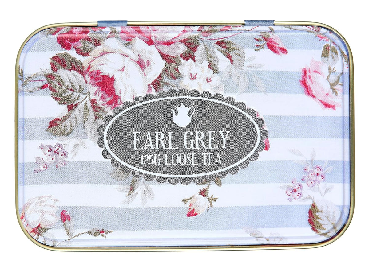 Vintage Floral Tea Tin with Earl Grey Loose Leaf Tea 125g