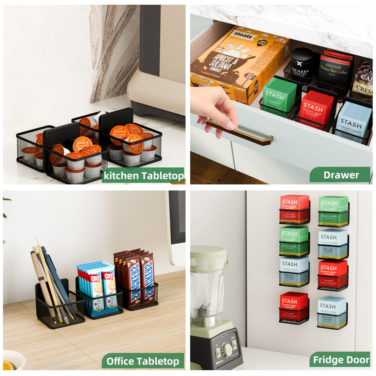 ihomecooker Magnetic 8 Pack Tea Bag Organizer, Metal Tea Bag Holder Coffee Packets organizers for Refrigerator Fridge For