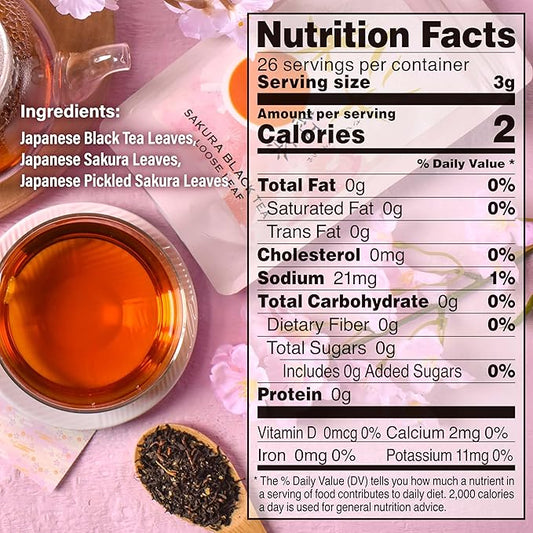 YAMASAN KYOTO UJI Sakura Black Tea Loose Leaf (80g) - Blending Benifuki and Japanese Sakura Cherry Blossom Leaves, Floral and Refreshing Wakocha