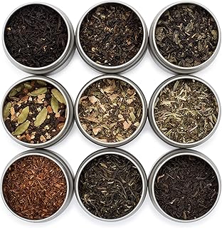 Golden Moon Tea Variety Pack - 9 Loose Leaf Tea Sampler - Organic Black, Green, White, and Herbal Teas Gift Set
