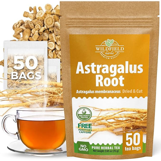 Wildfield Herbs 50 Bags Astragalus Root Herbal Tea – 50 Tea Bags 1.5g Astragalus Root Huang Qi