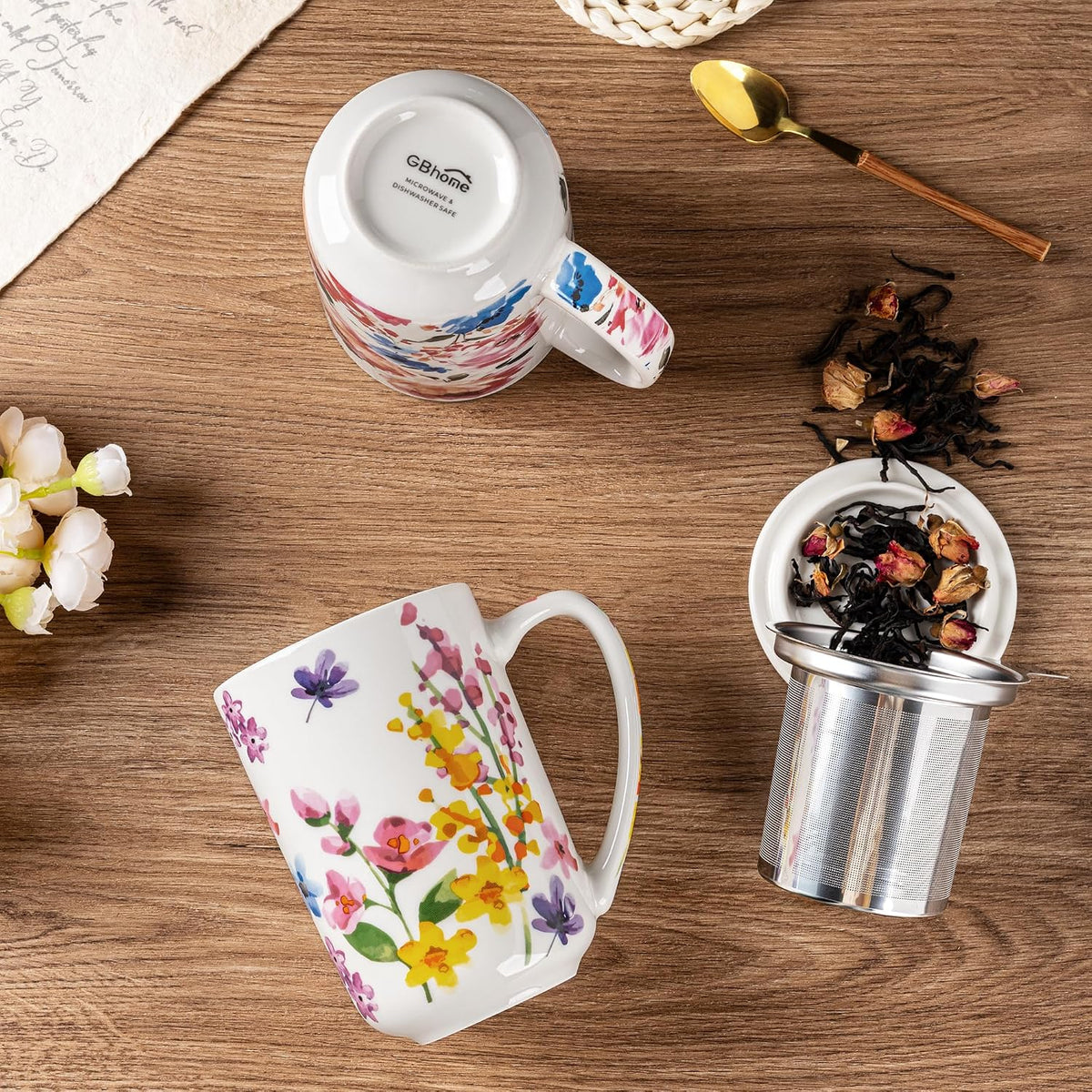 GBhome Tea Mug with Infuser and Lid,18 oz Loose Leaf Tea Cup with Steeper