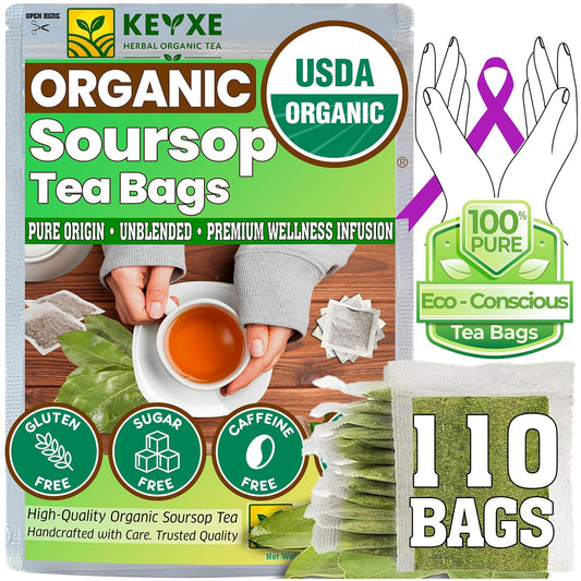USDA Organic Soursop Graviola Leaves Tea 110 Bags. Non-GMO Verified , 100% Organic Soursop Leaves for Digestion, Boosting Immune, Improving Sleep &amp; Skin Health, Gluten Free, Caffein Free , Hojas De Guanabana Tea Organica, Eco-Conscious Tea Bags