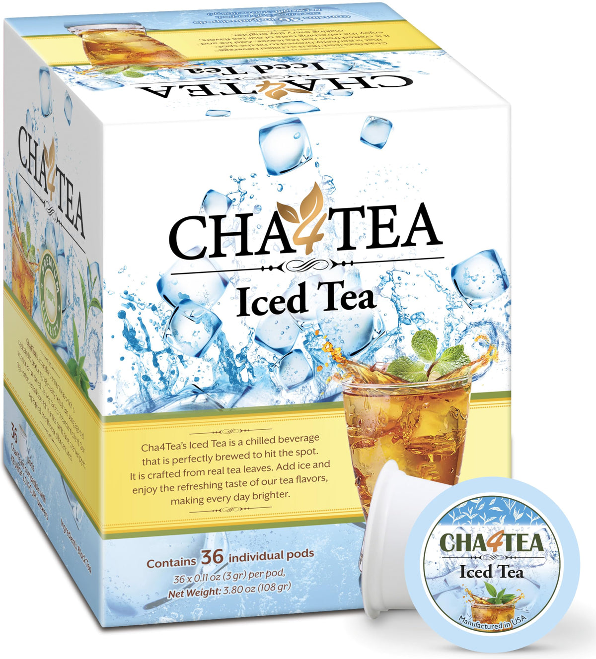 Cha4TEA 36-Count Premium Ice Black Tea Compatible with Keurig, Unsweetened