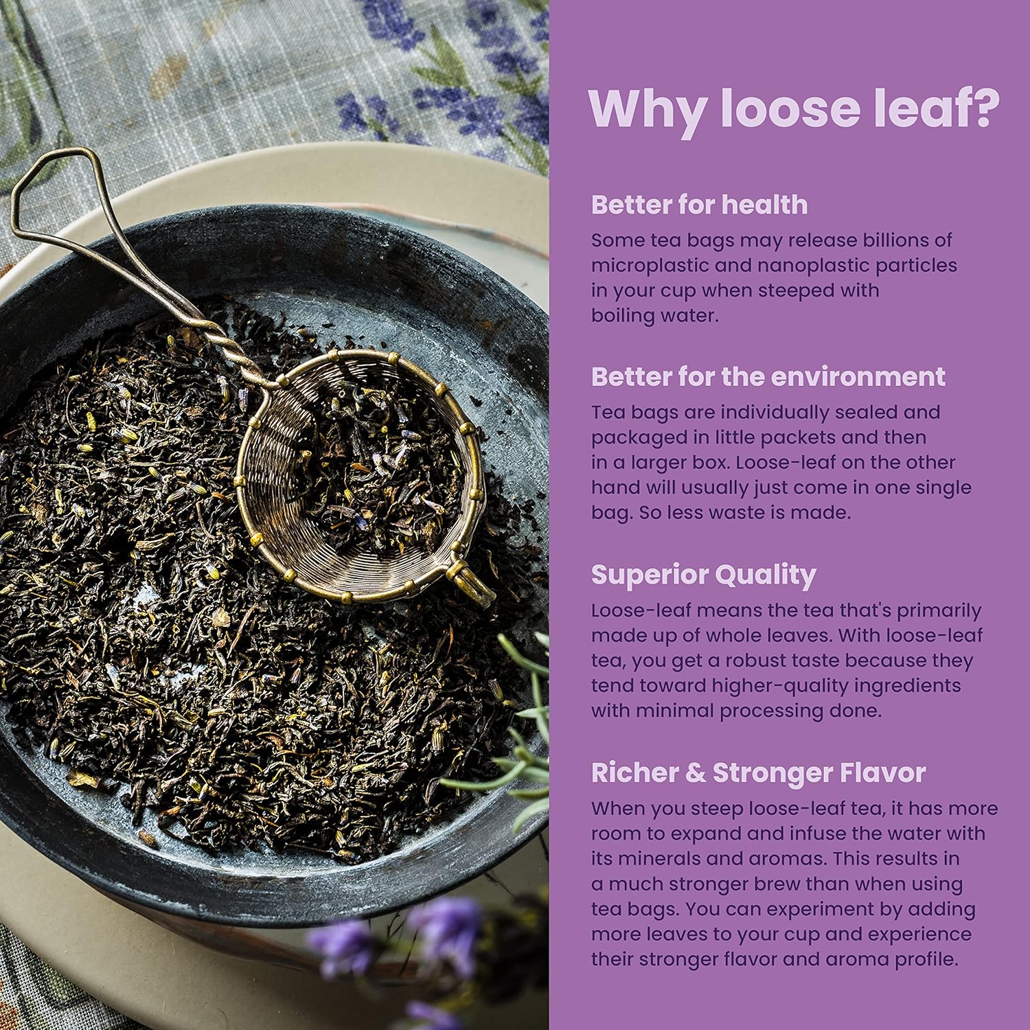 Gardenika Organic Earl Grey Loose Leaf Tea with Lavender and Bergamot Oil, Caffeinated Black Leaves, Kosher, No Natural or Artificial Flavors - 4 oz