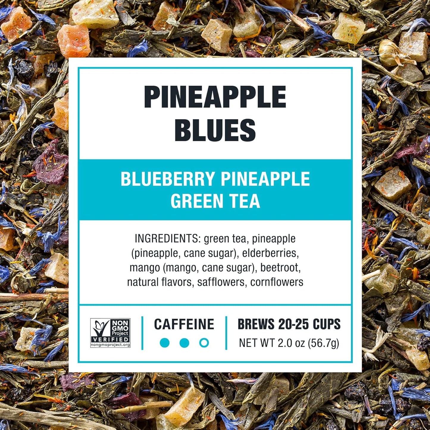 Tiesta Tea - Pineapple Blues, Loose Leaf, Blueberry Pineapple Green Tea, Premium Tropical Blend, Medium Caffeinated Green, Make Hot or Iced, Brews Up to 25 Cups, 2 Ounce Resealable Pouch