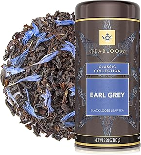 Teabloom Kosher Certified Earl Grey Loose Leaf Tea, Classic Assam Tea With Blue Cornflower Petals, 3.88 Ounce Canister Makes 35-50 Cups
